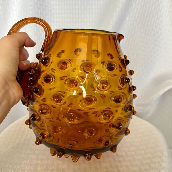 MCM Fenton Hobnail Amber Glass Pitcher Hand Blown and Formed with Ground Pontils - Picture 7 of 11